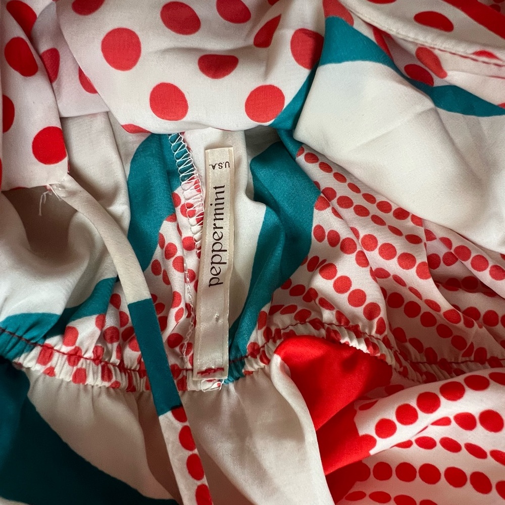 Red, white, & teal printed flow dress size s/m
